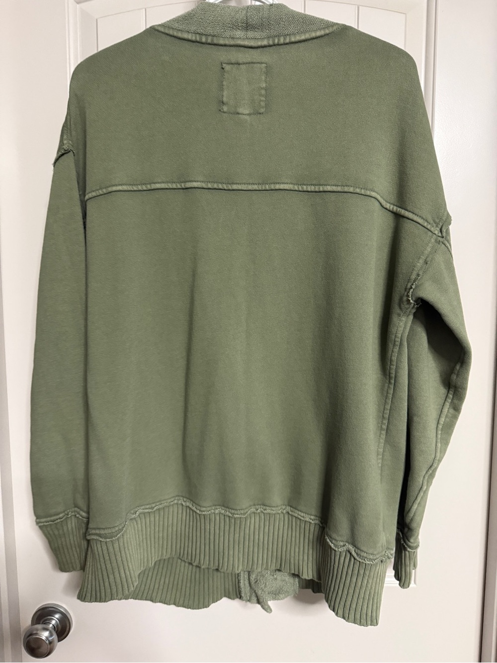 Aerie Fleece Cardigan - Olive Green V-Neck Button - Picture 2 of 3
